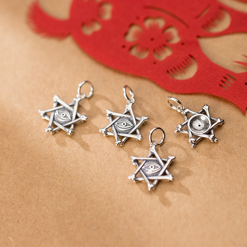 925 Sterling Zilver Devil Eye Hexagram Charms Decoratie Holle Zilveren Hangers Diy Fijne Sieraden Ornamenten Voor Vrouwen