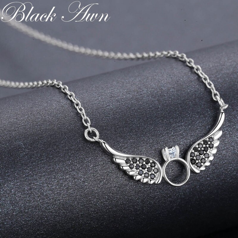 Classic 925 Sterling Silver Fine Jewelry Trendy Wing Engagement necklaces & pendants for Women P195