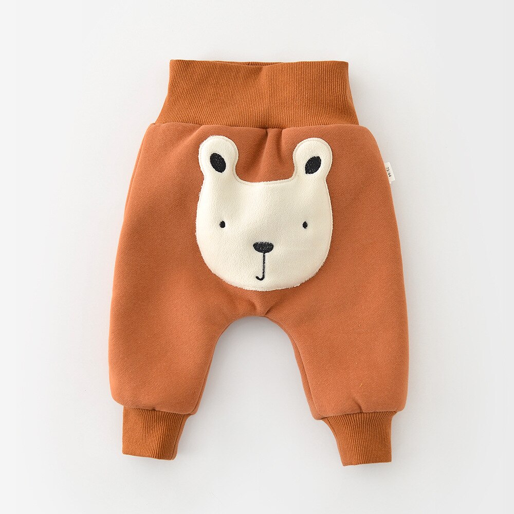 9533C Baby Kleding Cartoon Beer Pp Broek Winter Cartoon Dier Borduurwerk Baby Broek Jongen Hoge Taille Dikke Meisje &#39;S Pant: brown / 73 for 9m