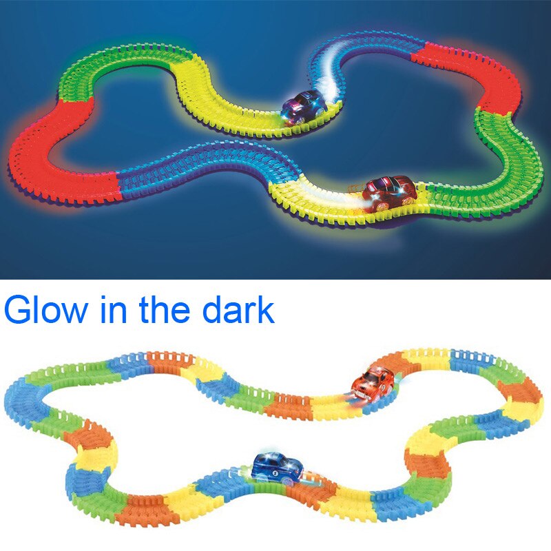Kitoz Mega Set Track Glow In The Dark Led Licht Auto Bocht Flexibele Kleurrijke Slot Racetrack Accessoire Tunnel Speelgoed Voor jongen Kid