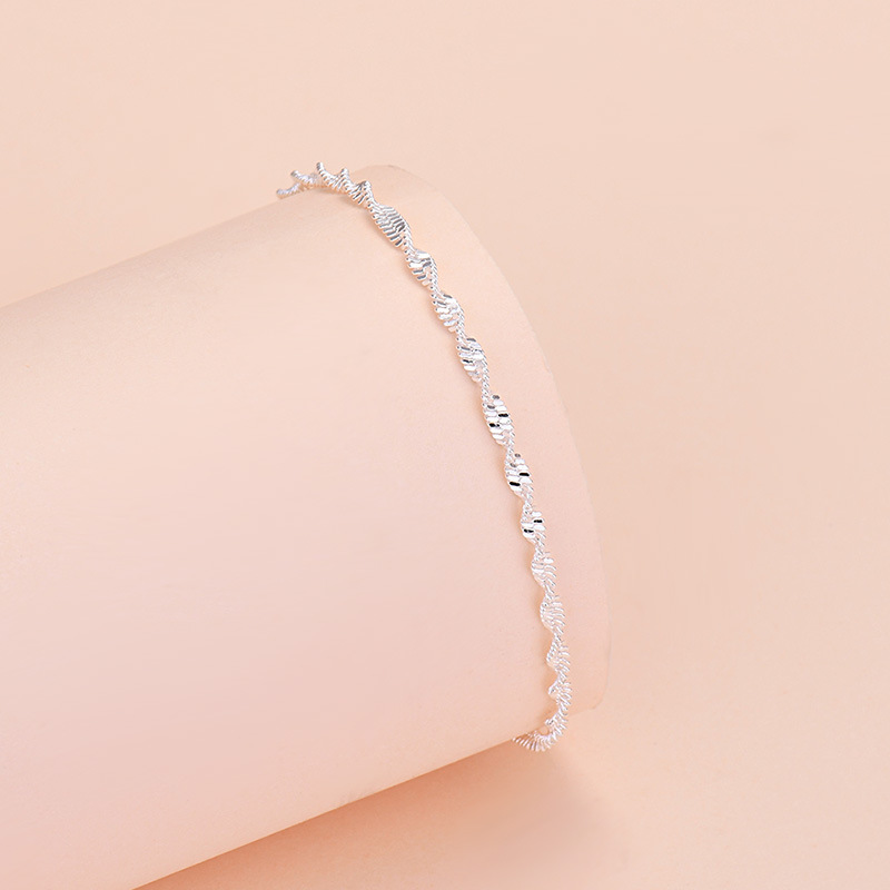 Neue Wasser Welle Armbinde Charme Für Frauen Weibliche Schüler Einfache Sterling 925 Silber Schmuck Original Kette