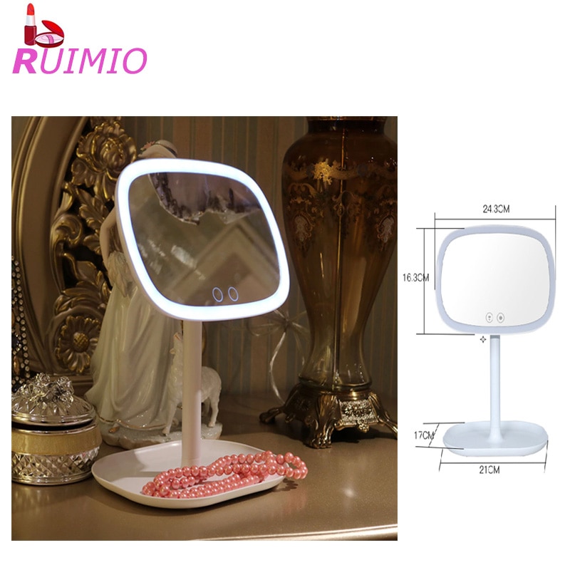 37 LED Lighted Desktop Makeup Mirror Touch Screen Vanity Mirror Rotatable at 360 Degree and Attached with Magnification Mirror