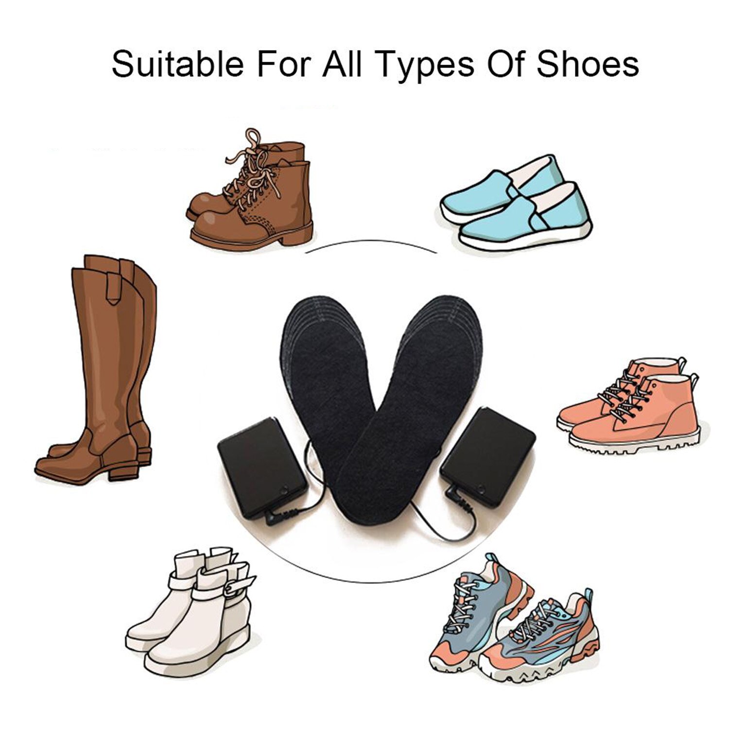 Plantillas calentadoras con calor por USB, 1 par, almohadilla para calentar los pies, almohadilla para calentar los pies, almohadilla para calcetines, alfombrilla de invierno para calentar zapatos para deportes al aire libre