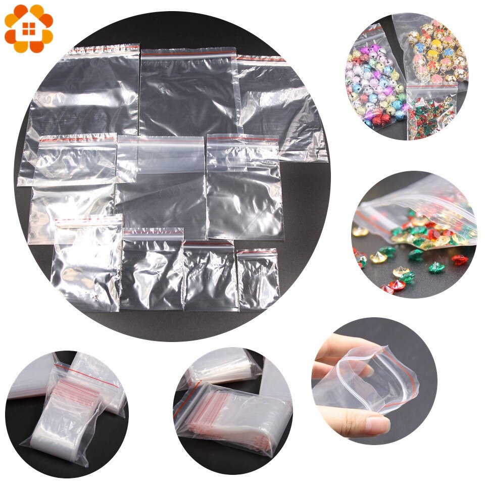 100PCS Multi Size Transparent Resealable Cellophane PE Self Adhesive Plastic Seal Bags For Candy Cookie Resealable Packaging