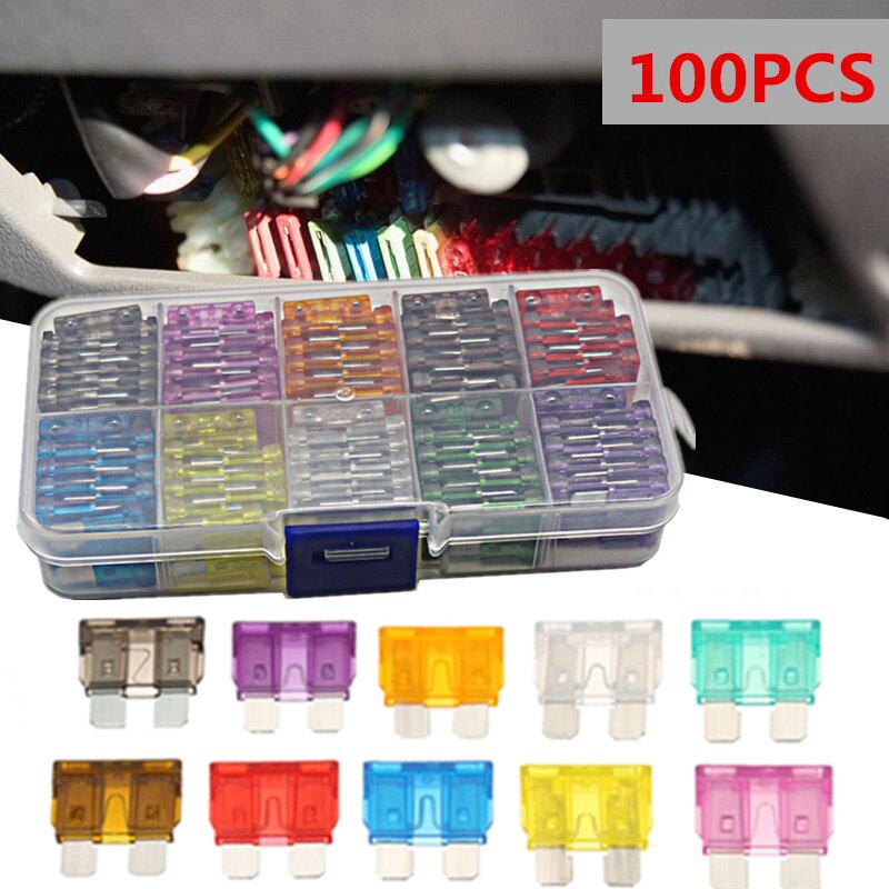 Kit de fusibles de coche para camión, hoja media 2A-35A, hojas cuadradas, seguro de fusible, inserto el seguro de lámpara de xenón, 100 Uds.