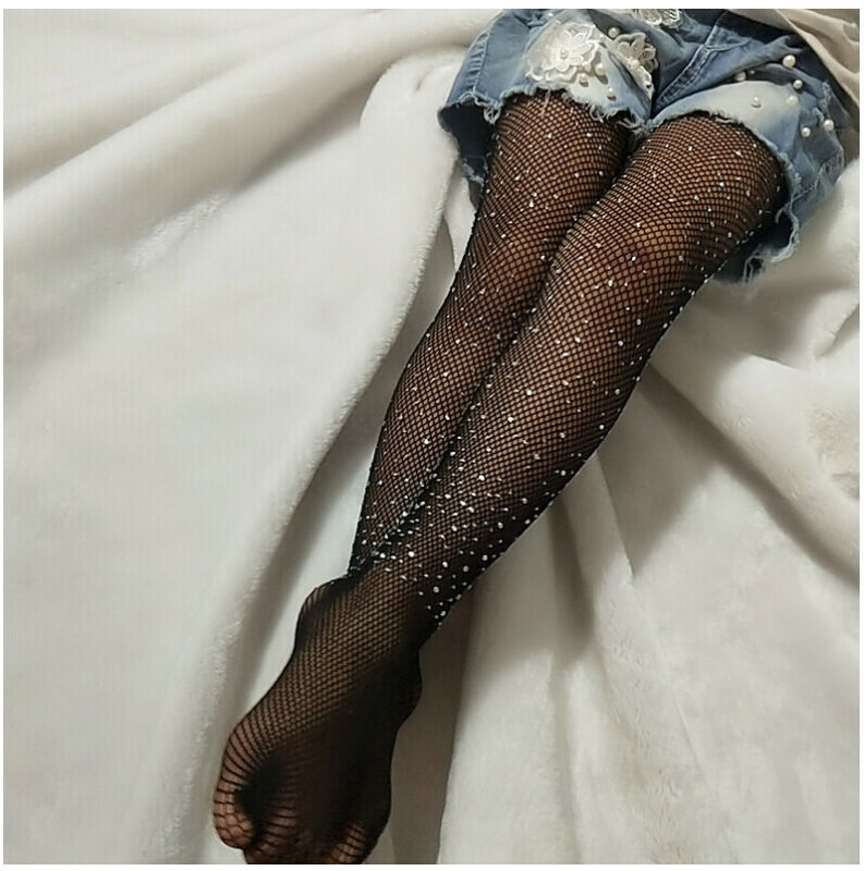 Småbarn barn flickor barn mesh nät nät strumpbyxor diamant strumpbyxor strass shine casual strumpor