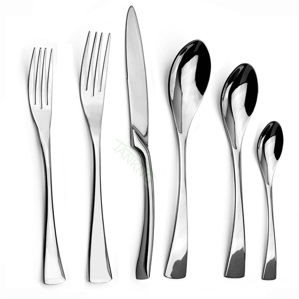 Teaspoon Fork Silverware Dinner Set Mirror Luxury Silver Cutlery 304 Stainless Steel Dinnerware Set Steak Knife Forks
