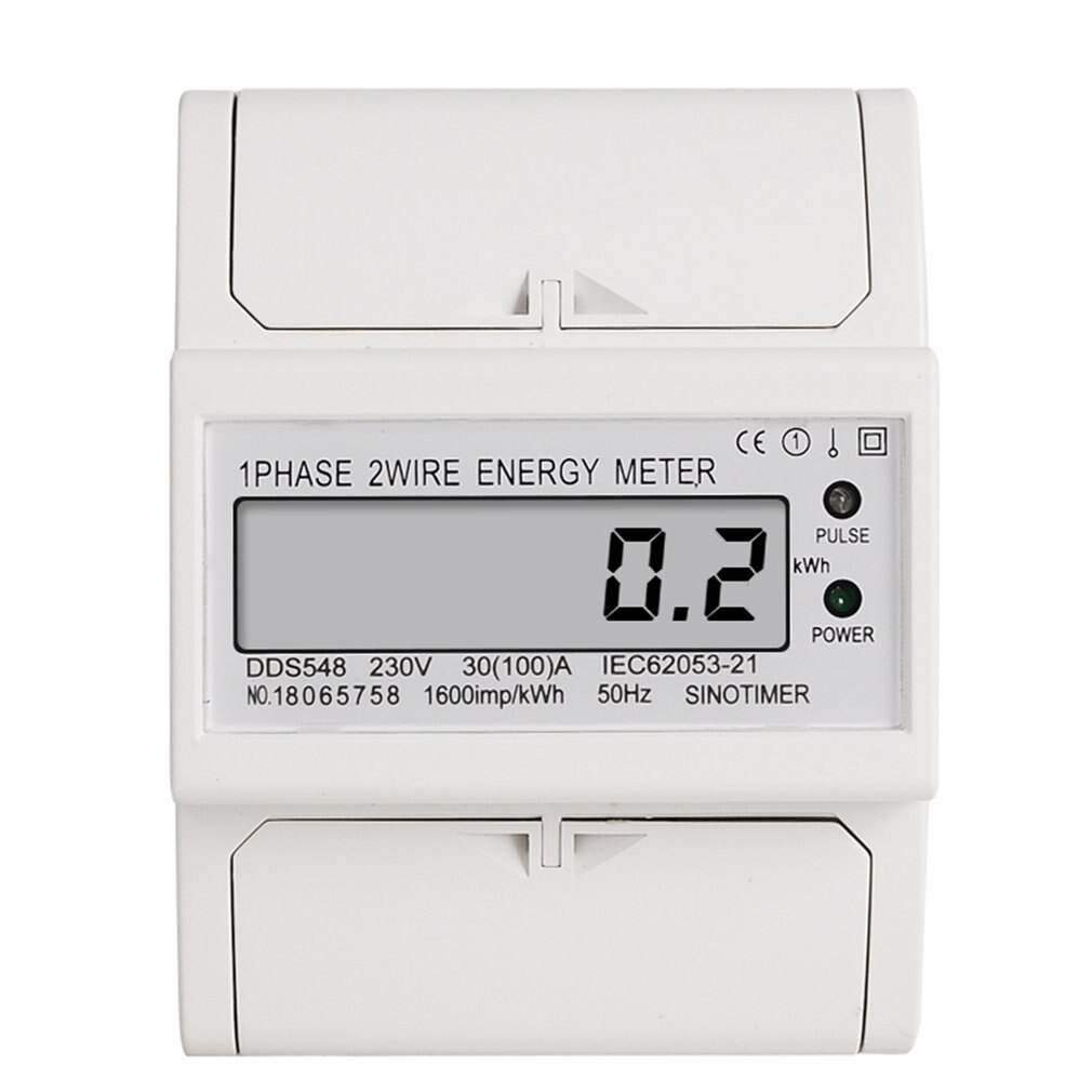 Overload 30-100A AC 230V Single Phase 2 Wire Digital Wattmeter Electricity Cost Measuring Meter DIN Rail Mount