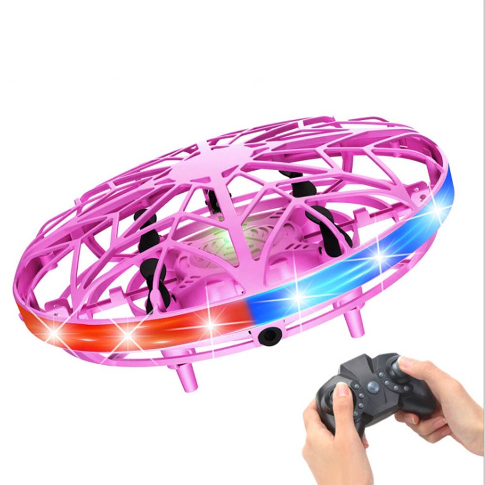 Ovni avion intelligent télécommande hélicoptère LED lumineux Mini hélicoptère UFO RC jouet de noël directe: pink with remote