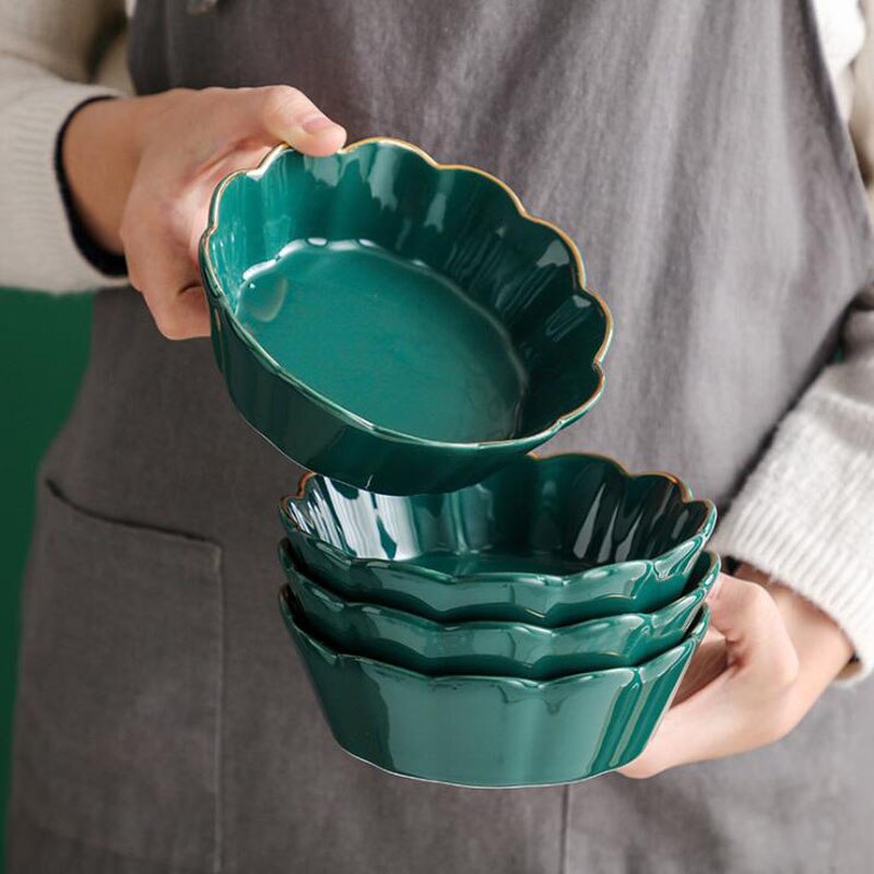 Ceramic Salad Bowl 14.5 cm Classic Green Porcelain Bowls Soup Rice Dessert Snack Bowl Luxury Phnom Penh Household Tableware