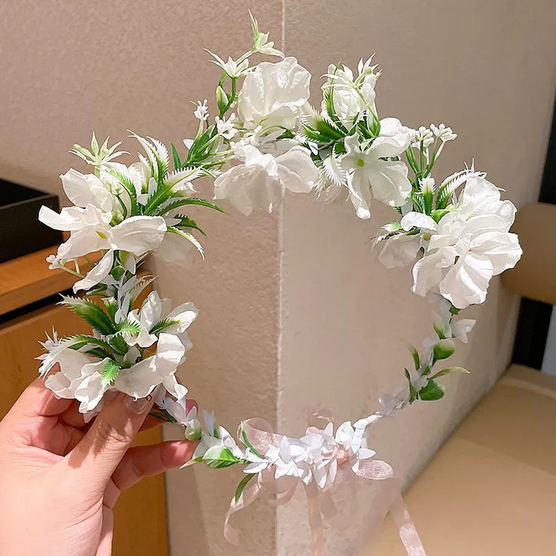 Boho Style Flower Headbands for Women Girls Floral Garland Wreath Tiaras Wedding Crown Hair Accessories Headpieces Jewelry: Platinum Plated