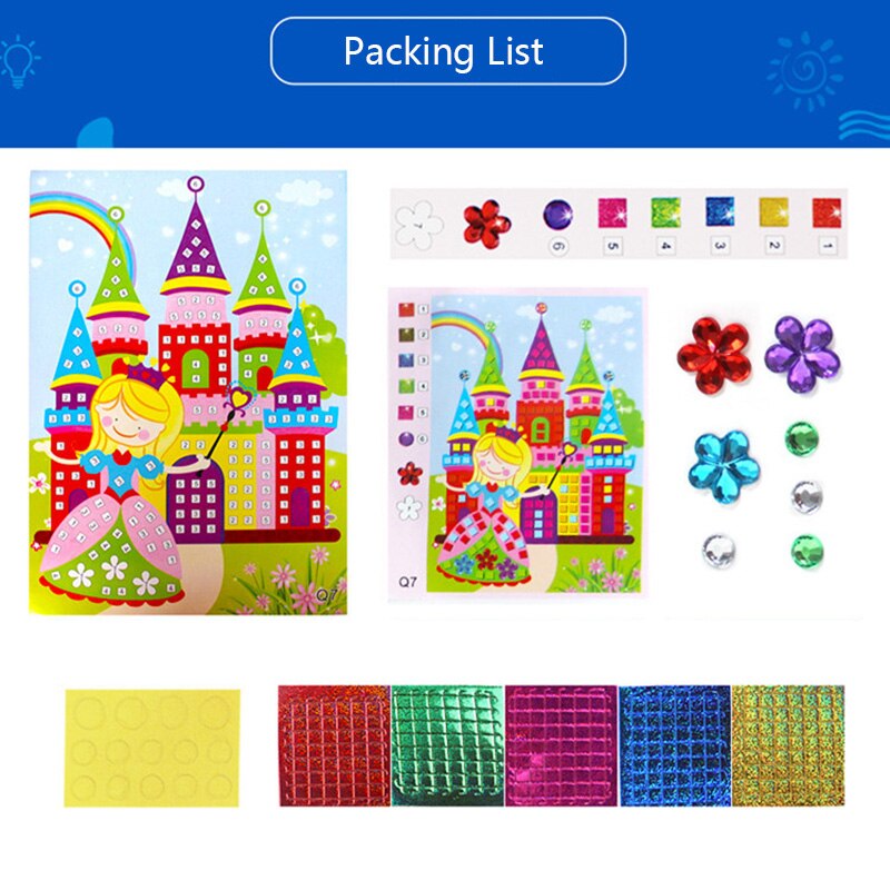 12pcs Kids Diy Handicraft Set Colorful Mosaic Stickers Shiny Diamond Sticker Painting Kindergarten Handmade Materials