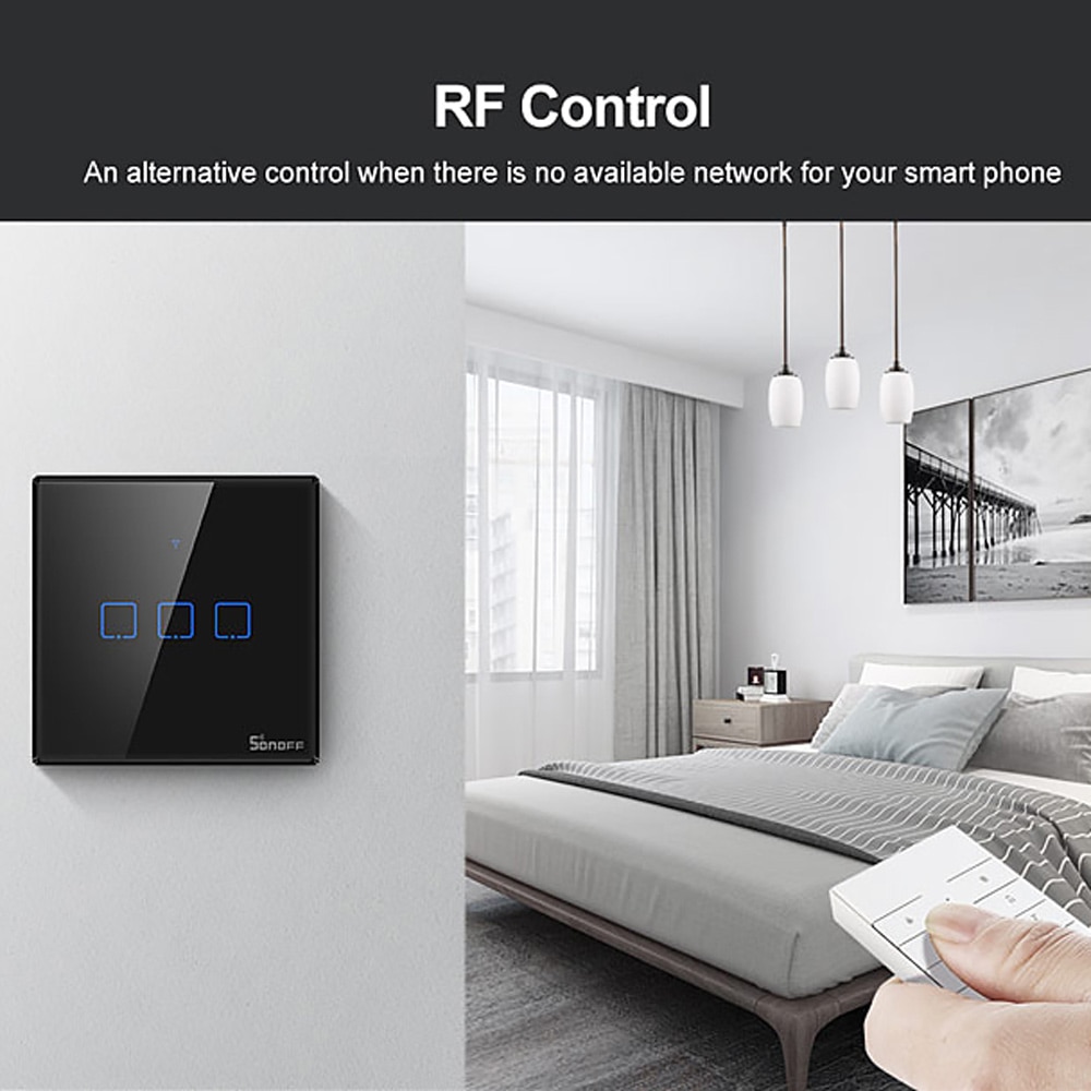 SONOFF T3 Wifi RF inalámbrico 433mhz Control remoto pared Interruptor táctil Panel de luz enchufe EU/UK 1/ soporte de 2/3 bandas Google Home Alexa