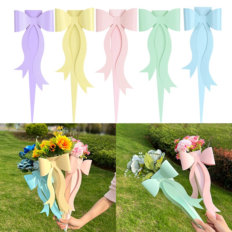 Caja de embalaje de flores con lazo, bolsa de papel portátil para ramo individual, decoración para de cumpleaños y Día de San Valentín, 1/4 piezas