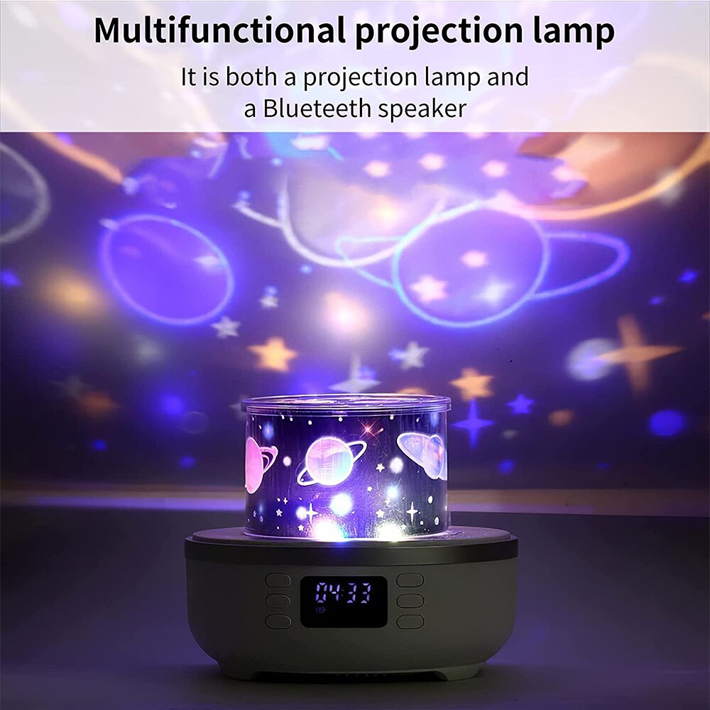 Drahtlose Lautsprecher 360 Grad Drehung Projektor Nacht Licht LED Lampe Digitale Uhr Bluetooth Musik-Spieler Unterstützung TF SD Karte YYK