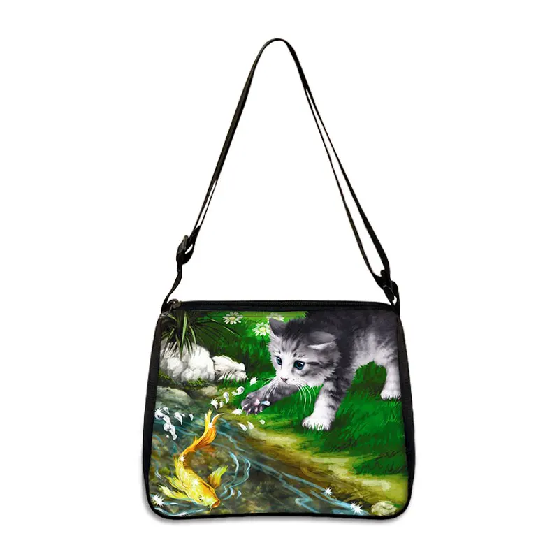 Bolso de mano con dibujo de gato para mujer, bolsa con estampado de Gatito Travieso, longitud ajustable, de almacenamiento, ideal para