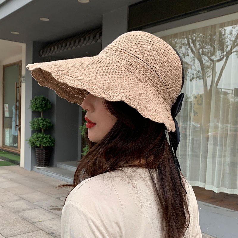 Canze Vrouwen Zomer Koreaanse Strooien Hoed Zon Bescherming Naked Top Zonnehoed Outdoor Strand Fisher Zonnehoed: lace khaki