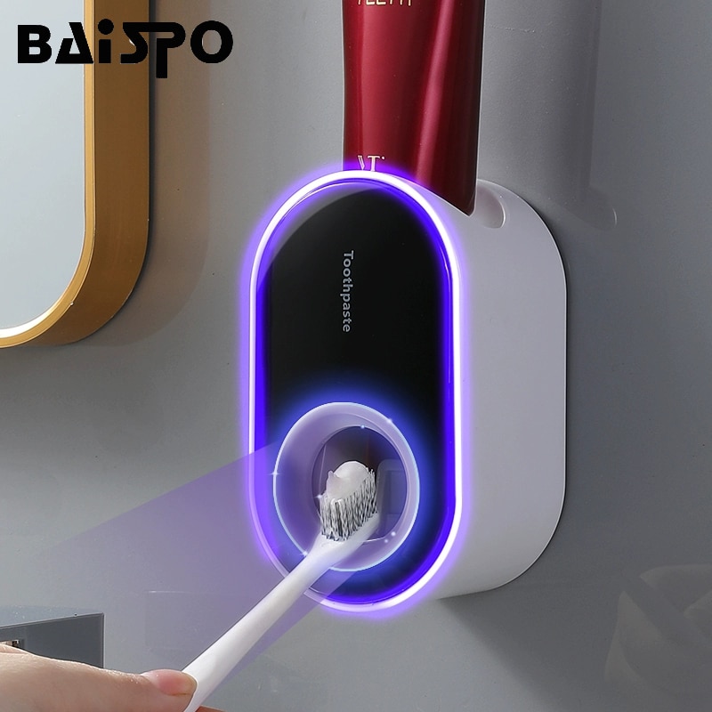 Baispo doven automatisk tandpasta klemme dispenser vægmonteret tandbørsteholder støvtæt husholdning rengøringssæt tilbehør