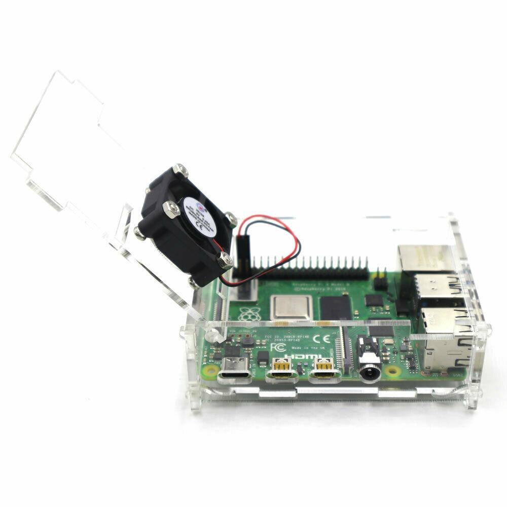 1pc Acrylic Transparent / Clear Case Cover for Raspberry Pi 4 Model B , with Cooling Fan for Raspberry Pi 4B