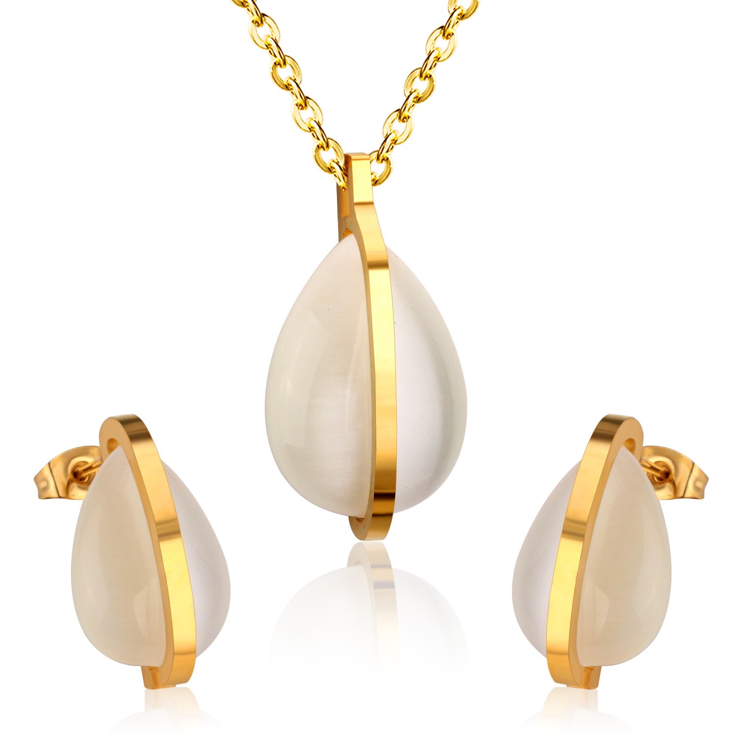 Luxukisskids Rvs Gold Zirkoon Wedding Bridal Dubai Sieraden Set Voor Vrouwen Meisjes Oorbel Ketting Indian Sieraden Sets: Gold