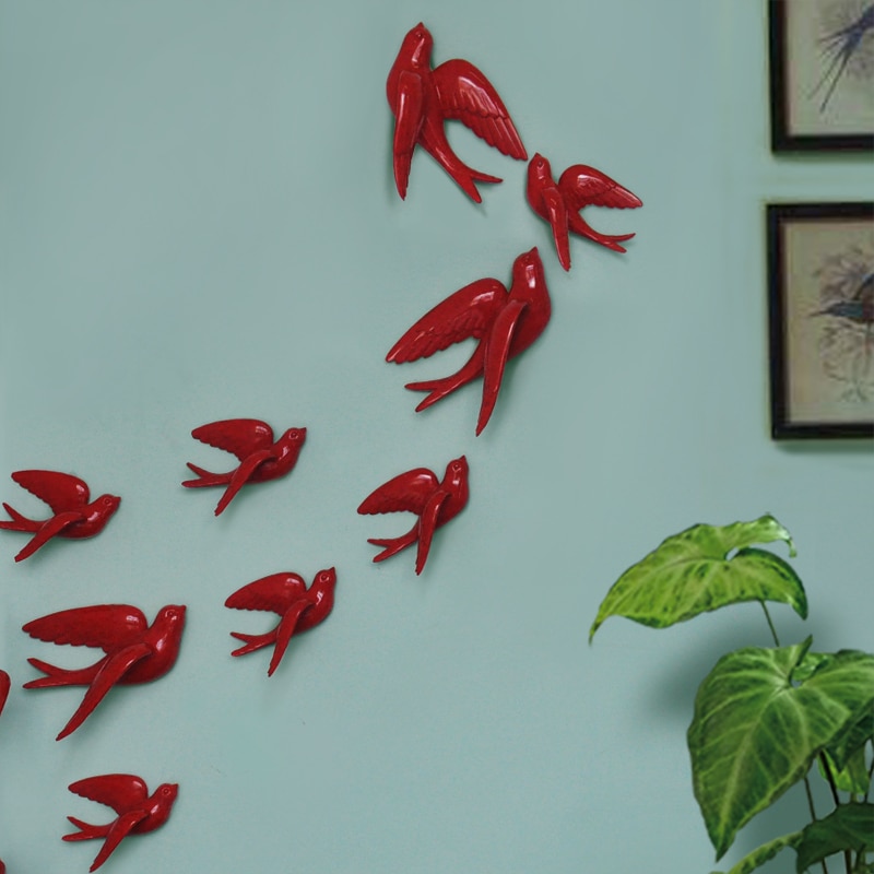 Muurstickers Swallow Home Decor Woonkamer Slaapkamer 3d Muurstickers Decoraties Ornamenten Hars Vogel Beeldje Standbeeld Op Muur