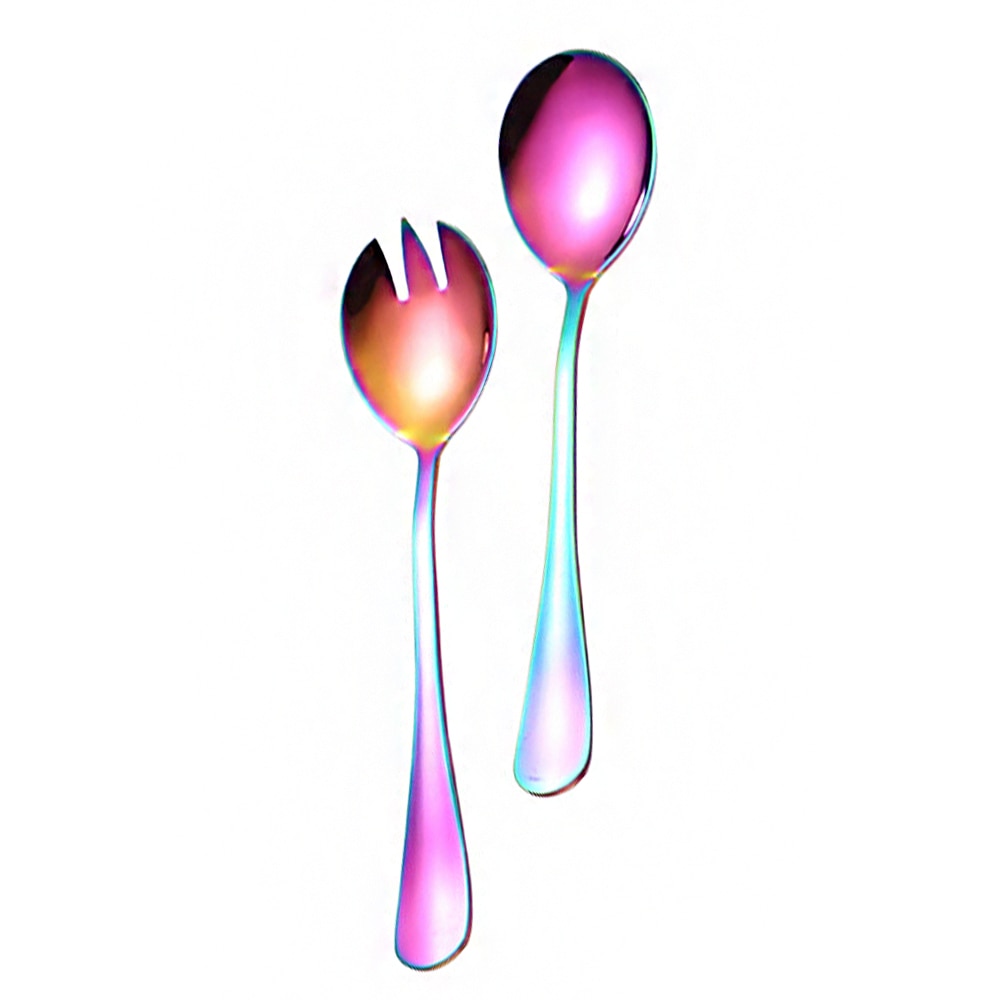 2PCS Salad Spoon And Fork Stainless Steel Cutlery Set Salad Serving Spoon Flatware Kitchen Dining Bar Utensils Unique Spoons: colorful