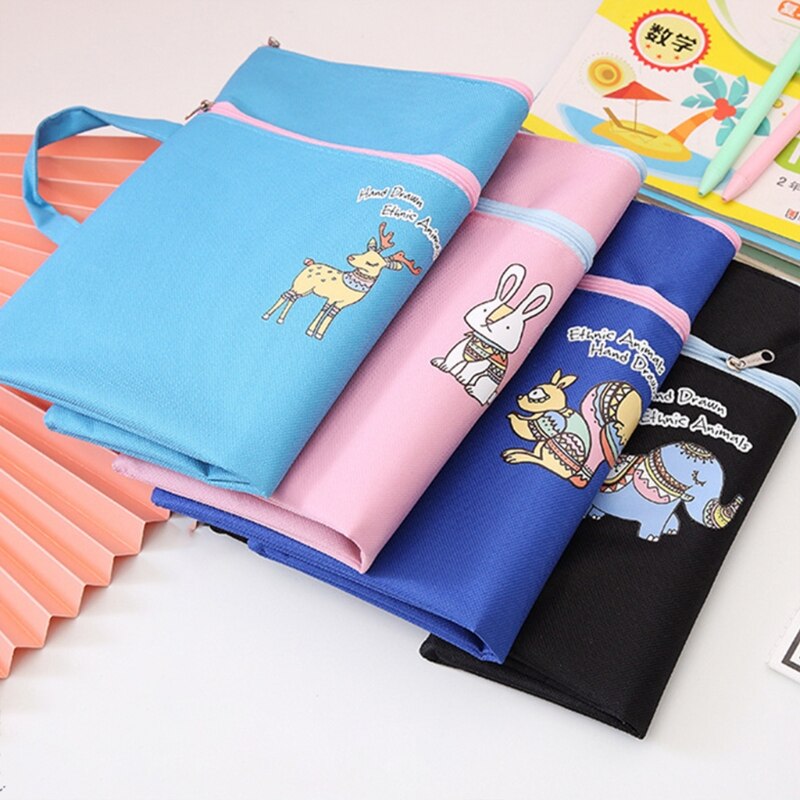 Portable A4 File Bag Handheld Zippered Document Organizer Bag 2-layer Zippered Pockets Business Travel File Storage Bag
