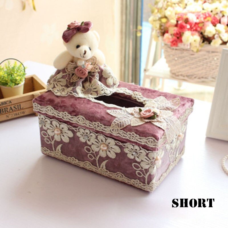Auton pitsi pehmopaperi laatikko koti pehmopaperi laatikot paperi pumppaus pehmuste kansi lautasliina flannelette ihana karhu pitsi pehmopaperi laatikko  hg0011: Violetti lyhyt