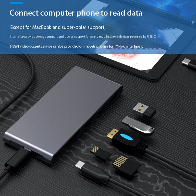 Caja de disco duro móvil, estación de acoplamiento 6-1 Hdmi Hd Notebook Ssd, caja de unidad de estado sólido adecuada para computadora, teléfonos móviles