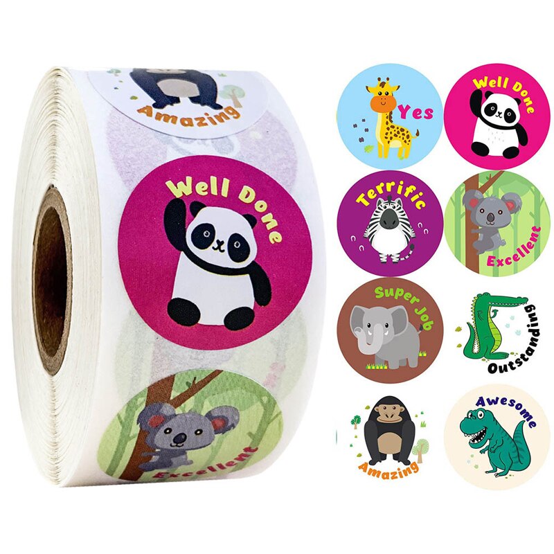 Reward Stickers Encouragement Sticker Roll for Kids Motivational Stickers with Cute Animals for Students Teachers: design 06-500pcs