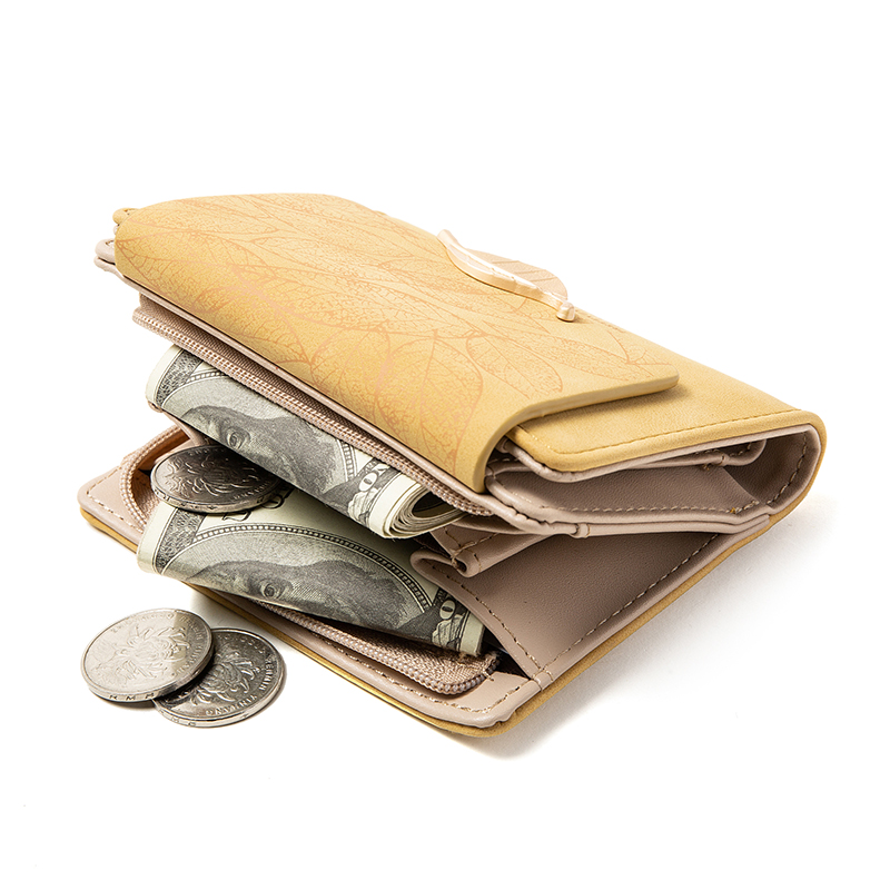 Portemonnee dames kort 2023 nieuw niche eenvoudig retro mat blad damesportemonnee mode portemonnee rits opvouwbare studentenmuur