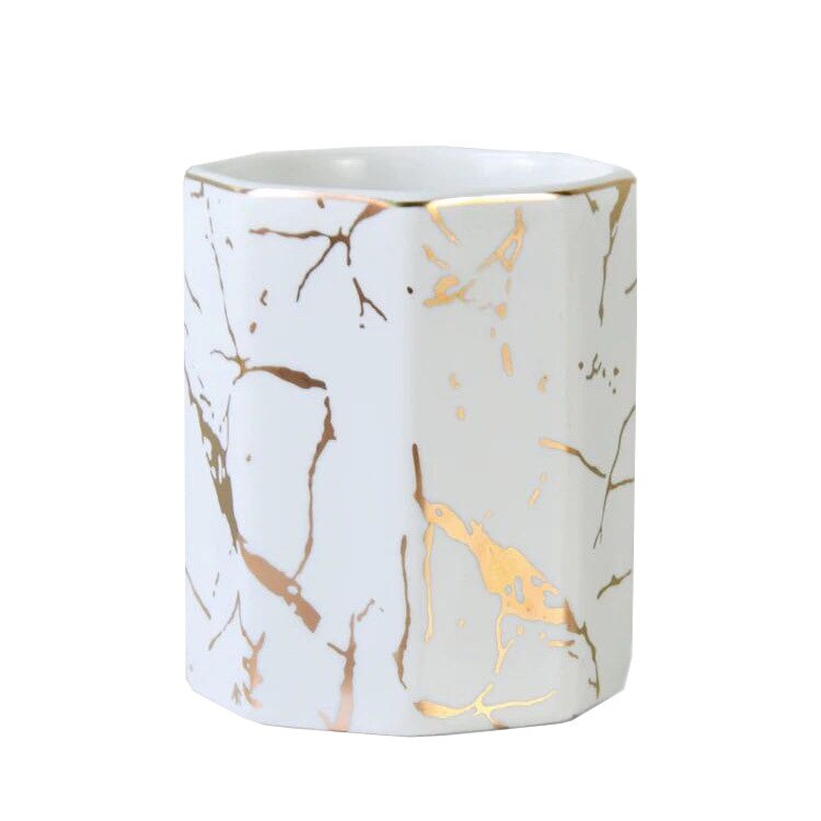 1 sztuk stojak na pędzle robić makijażu marmuru pędzle robić makijażu kubek ceramiczny Organizer robić przechowywania kosmetyków łazienkowy uchwyt na szczoteczkę robić zębów Caja Maquillaje: Octagon biały