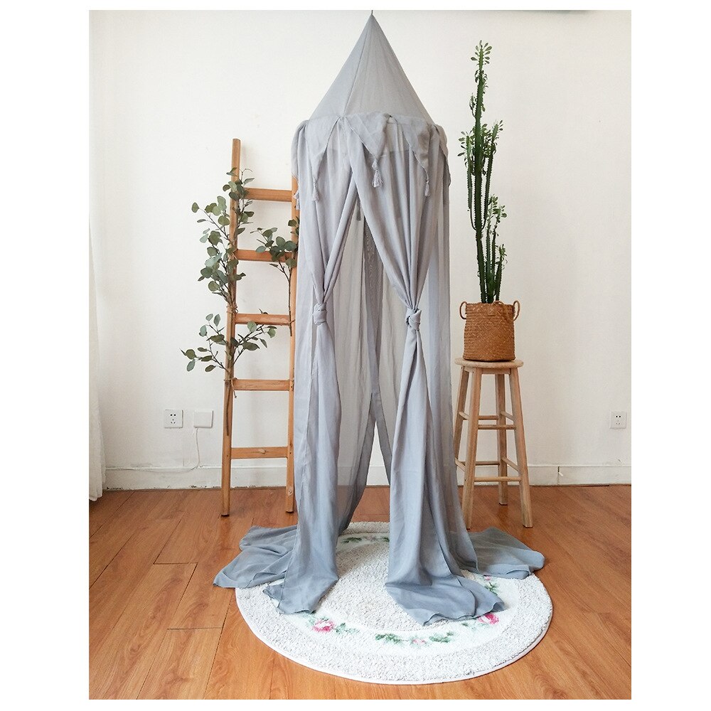 Decoración nórdica para el hogar, triángulo, borla, estrella, gasa, mosquitera para bebé, tienda de gasa para niños, de borla borde, manto de cama