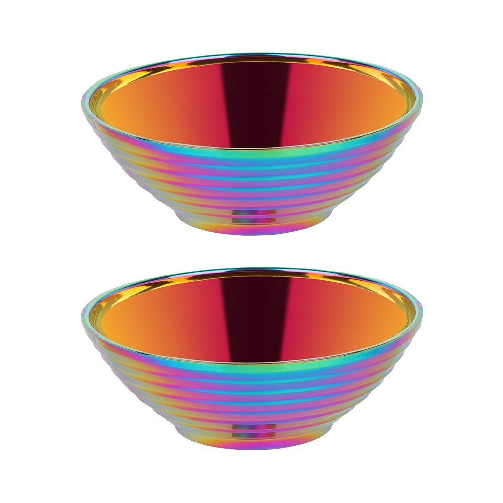 Japanese Stainless Steel Ramen Instant Noodles Bowl Large Rice Soup Salad Double layer Bowl For Restaurant Kitchen Tableware: Rainbow NO.0 2pcs