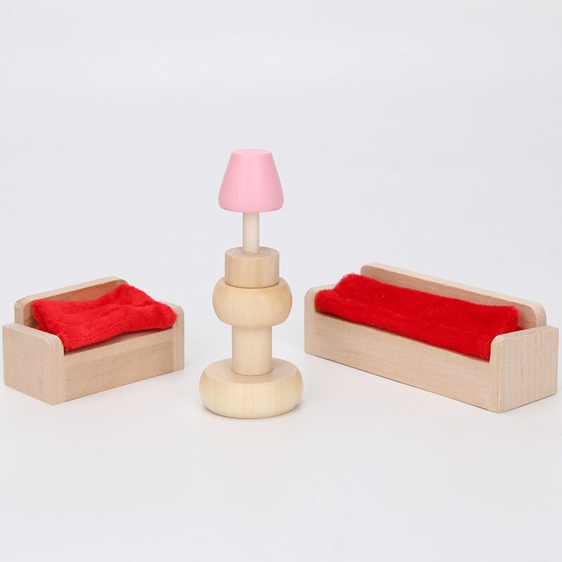 Wooden Delicate Dollhouse Furniture Toys Set Pretend Play Simulation Furniture Toy Dressed Pretend Dolls