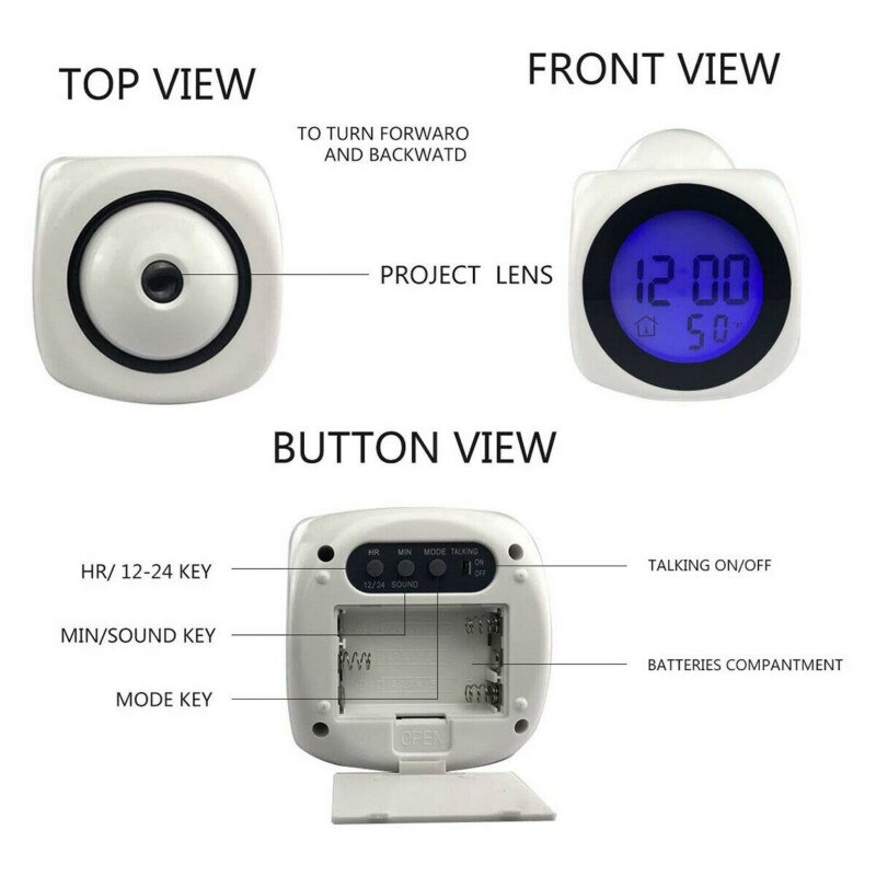 Digital Alarm Clock with Snooze LED Projector Temperature Desk Table Clock Projection Calendar USB Charge Desk Clock Home Decor
