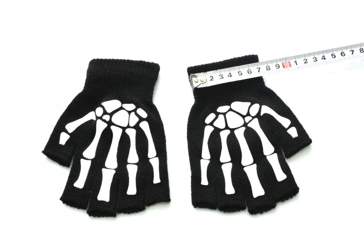 Luminous Skeleton Fingerless Gloves For Men Women Teens Skeleton Skull Cycling Hiking Winter Gloves Gothic Knitted Black Gloves