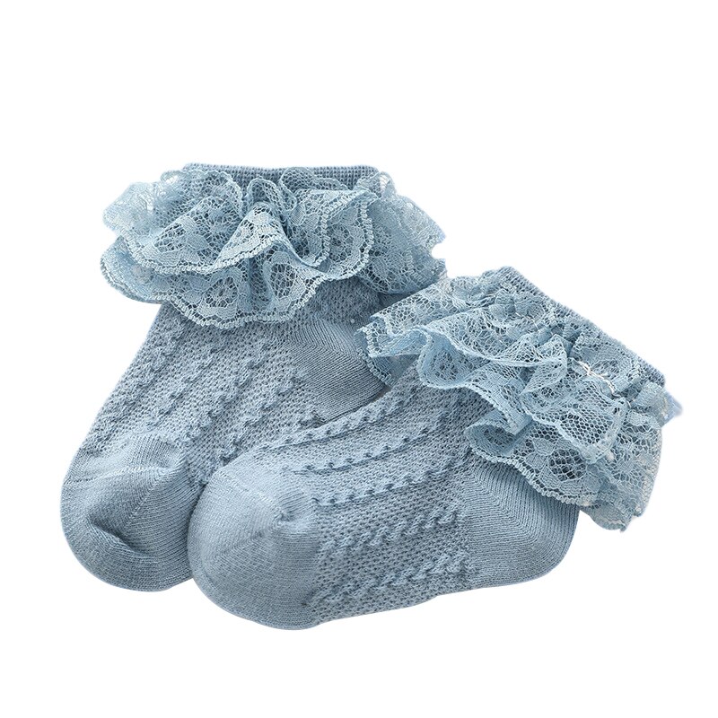 Baby Sokken Solid Bow Lace Stroken Kant Baby Meisjes Mooie Jongen Meisje Unisex Baby Korte Warm Enkelsokken V Stroken trim Kant Korte: Blauw / 1t