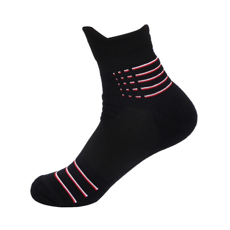 S012A Männer Fitness Laufen Fahrrad Radfahren Wandern schwarz streifen Sport Socken draussen Basketball FußBall FußBall Kompression Socken: Schwarz