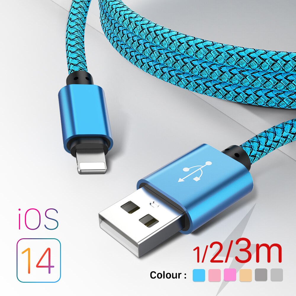 Kolorowy kabel USB do ładowania danych dla iPhone 12 11 Pro XS Max XR X 5s 6s 6 7 8 2.4A szybka ładowarka pochodzenie przewód 1/2/3m