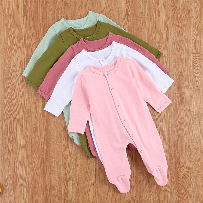 Peuter Meisje Kleding Baby Effen Kleur Lange Mouwen Footies Pak Baby Meisje Jongen Kleding Lange Mouw Footies