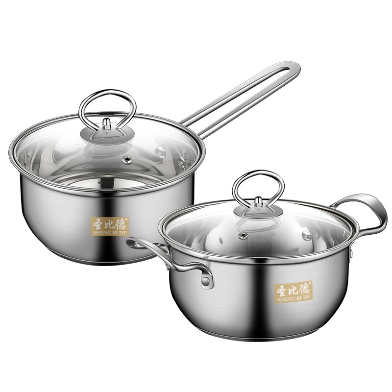 Cookware Set 2 Piece Kitchen Stainless Steel Cooking Pot & Pan Sets Induction Safe Saucepan Casserole pan Glass Lid Pans