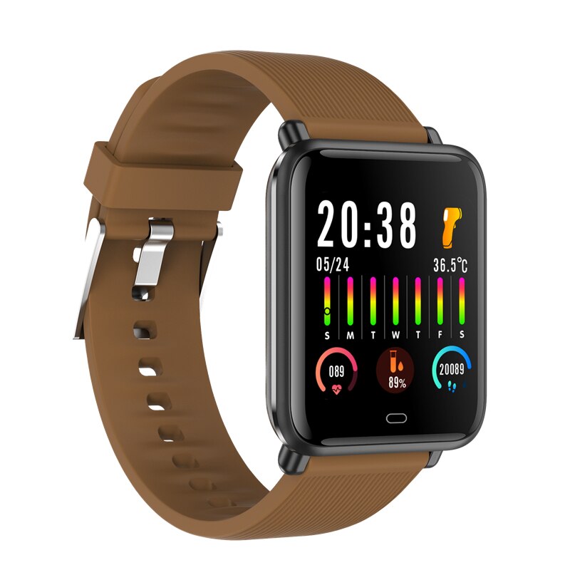 Q9t sport smartwatch lichaamstemperatuur meten aangepaste wijzerplaat smartwatch mannen vrouwen hartslagmeter armband voor android ios pk  p9: Bruin