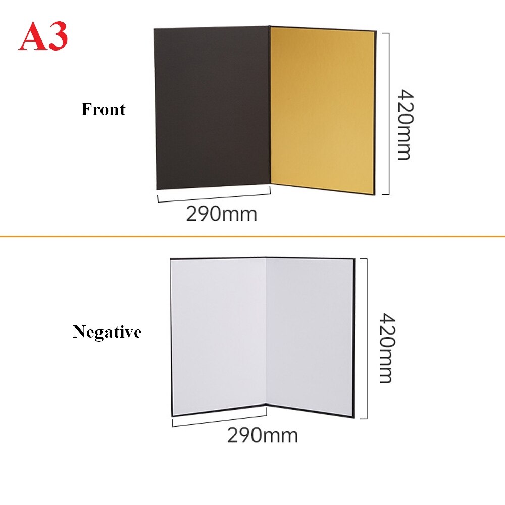 A3/A4 Photography Cardboard Foldable Reflector Black Gold Silver White Absorb Light Thick Reflective Paper for Still Life Shoot: A3  Black Gold