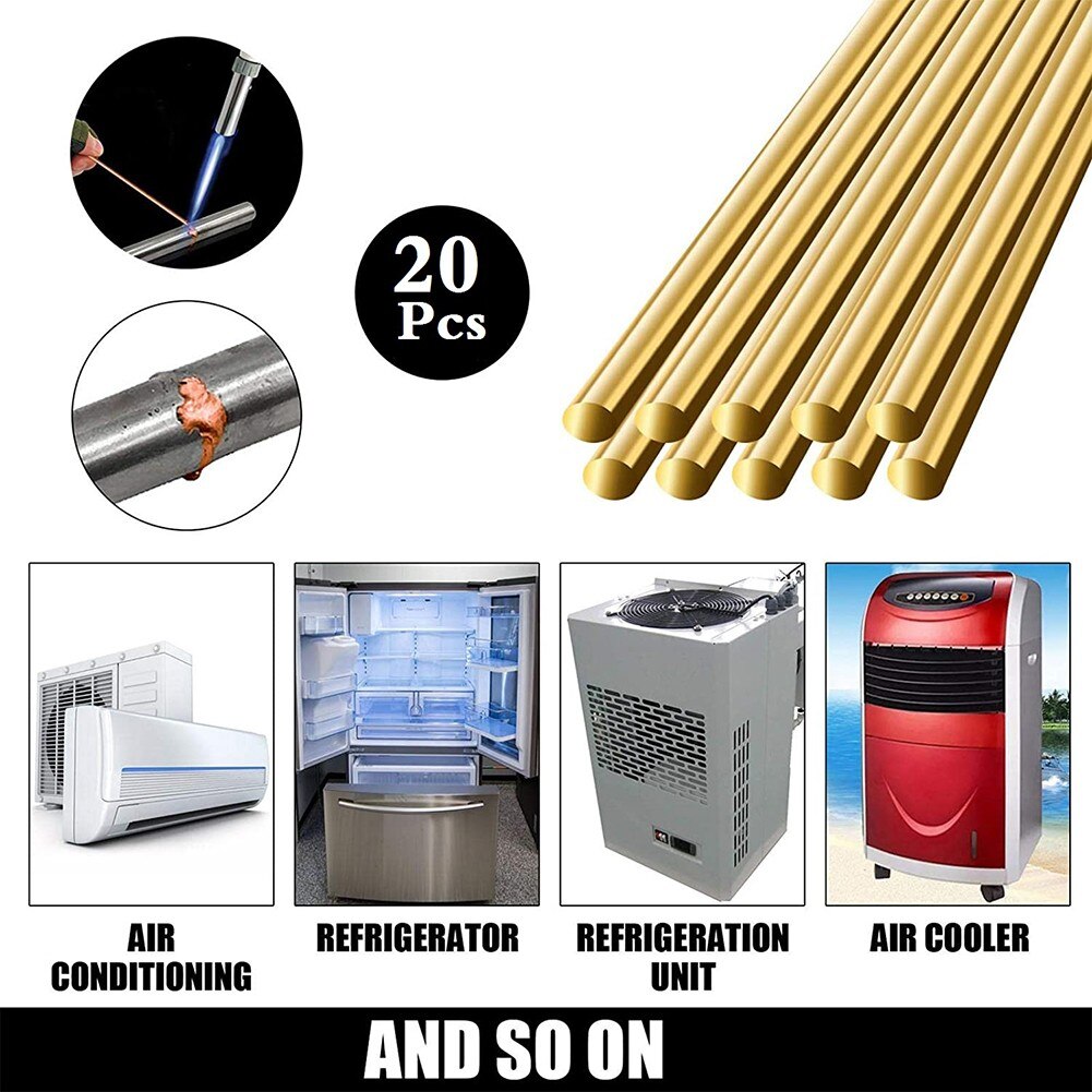 20pcs Welding Rods 1.6*250mm Low Temperature Brass Copper Welding Rods Brazing Wire Flux Cored Soldering Rod Kit