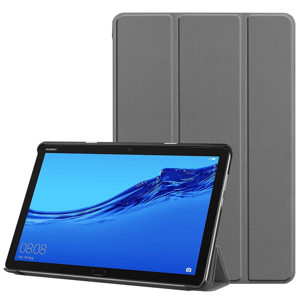 Leather Flip Case for Huawei MediaPad T5 10" - Trifold Stand Cover - Ultra Slim, Waterproof, Shockproof: Gray