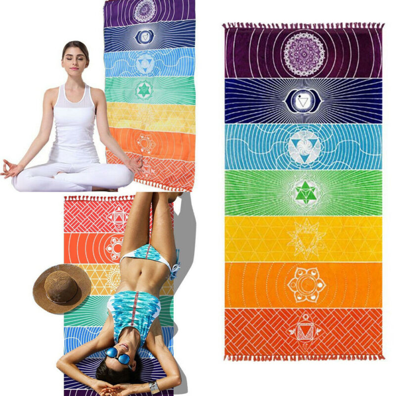 Regenboog Strepen Sjaal Bohemen Muur Opknoping India Mandala Deken 7 Chakra Gekleurde Tapestry Zomer Boho Strand Handdoek Yoga Mat