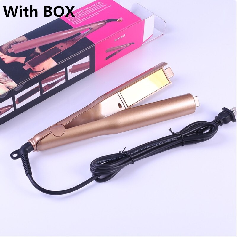 2 in 1 Pro Gold Titanium Flat Iron Twist Hair Curling & Straightener Irons Styling 1 Inch Straightening&Curls Roller Magic Iron: 01 gold with box / US