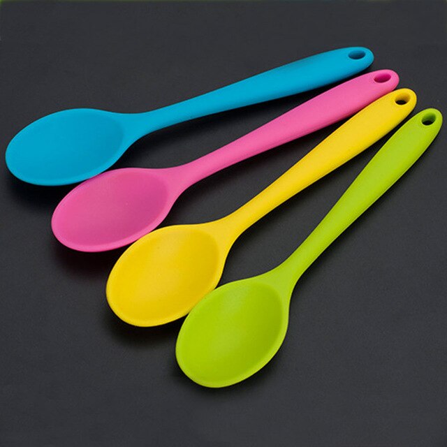 Visuelle berühren 1PC Mini Silikon Löffel 20,5 cm/8 "Bunte Löffel Geschirr Kochen Werkzeuge Utensil Zufällig Gesendet tisch Geschirr: fest Farbe