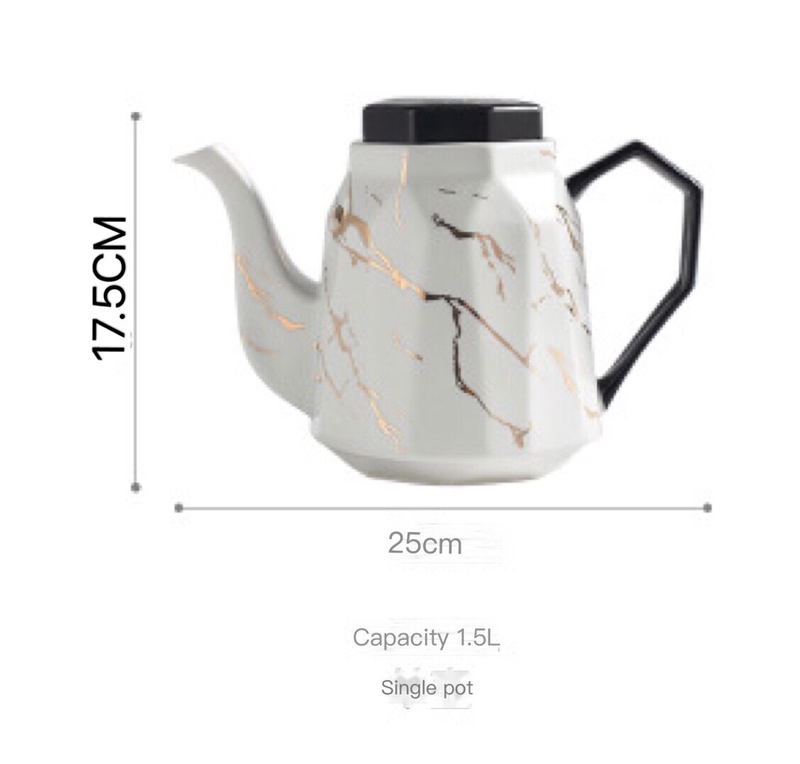European Style Simple Black and White Marble Gold Ceramic Coffee Tea Set Hotel Household with Tray Teapot Cup Set Water Set: Single Pot